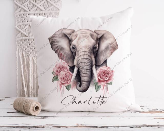 Elephant Cushion, Pillow, Girl Elephant, Gift, Lover, Gift For Mum, Her, Watercolour Elephant - image 1