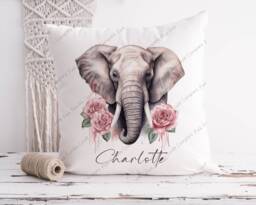 Elephant Cushion, Pillow, Girl Elephant, Gift, Lover, Gift For Mum, Her, Watercolour Elephant - thumbnail 1