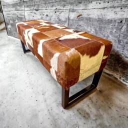 Genuine Cowhide & Steel Patchwork Bench - Handmade To Your Required Colour Size Fb