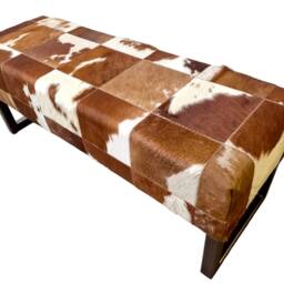 Genuine Cowhide & Steel Patchwork Bench - Handmade To Your Required Colour Size Fb - thumbnail 3
