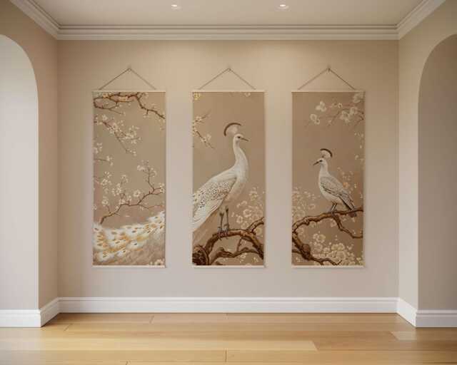 Peacock Chinoiserie Tapestry - Wall Hanging Unique Art - image 1