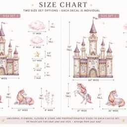 Princess Castle Wall Decal Set With Unicorns - Peel & Stick Fairy Tale Stickers Girls Nursery Decor Removable Fabric - thumbnail 3