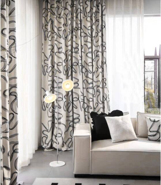 Gray/Black/Brown, A Pair Of Chenille Curtains With Graffiti, Custom Thermal Curtain Panels, Living Room Bedroom Curtains, Custom Made - image 1