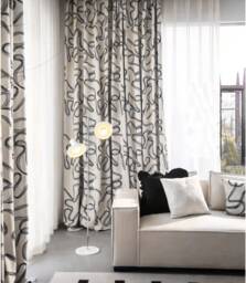 Gray/Black/Brown, A Pair Of Chenille Curtains With Graffiti, Custom Thermal Curtain Panels, Living Room Bedroom Curtains, Custom Made - thumbnail 1