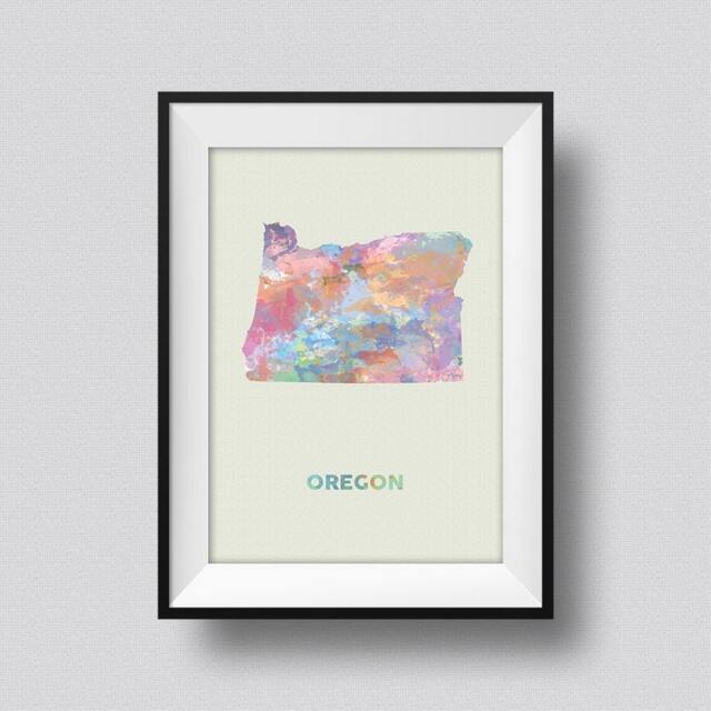 Oregon Watercolor Map Usa Art Print Ink Splash Poster Canvas