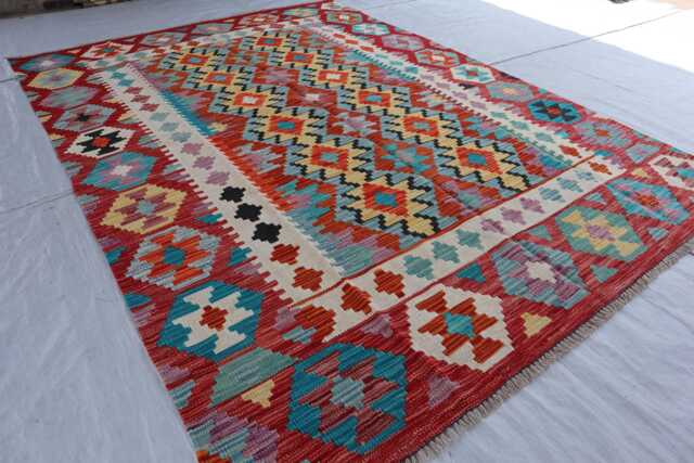 5'9x7'8 Ft Flatweave New Rug, Chubi Tribal Afghan Maimana Kilim Turkmen Oriental Rug, Vintage Rug For Bedroom, Livingroom - image 1