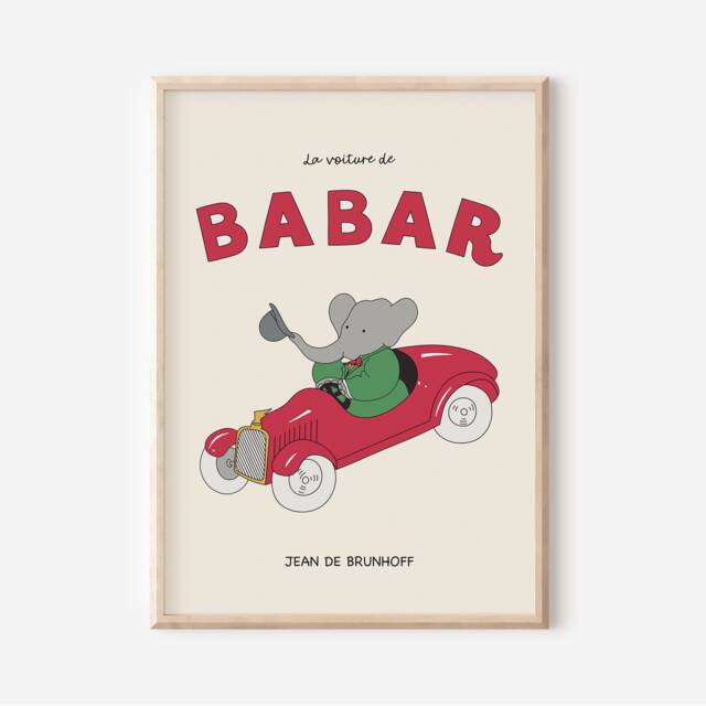 Babar The Elephant Car Print, Babar, Nursery Kids Bedroom, Girl, Boy, Playroom Wall Art, Unframed, A1/A2/A3/A4/A5, Quote Print - image 1