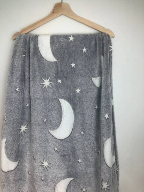 Handmade Xl Glow in The Dark Moon & Stars Fleece Blanket - image 1