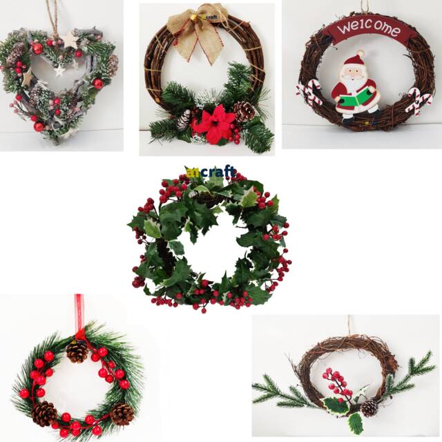 Christmas Berry Wreaths, Holly Leaves Wreath, Pine Cones Rattan Wreaths - image 1