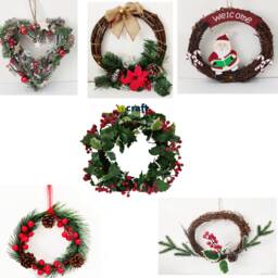 Christmas Berry Wreaths, Holly Leaves Wreath, Pine Cones Rattan Wreaths - thumbnail 1