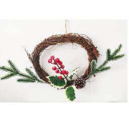 Christmas Berry Wreaths, Holly Leaves Wreath, Pine Cones Rattan Wreaths - thumbnail 3