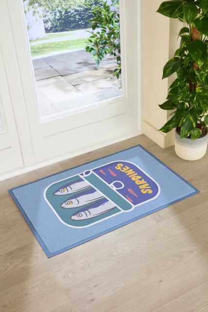 Sardine Tin Indoor Outdoor Doormat - Coastal Kitchen Entrance Rug Novelty Food Decor Housewarming Gift Non Slip 90x60cm - image 1