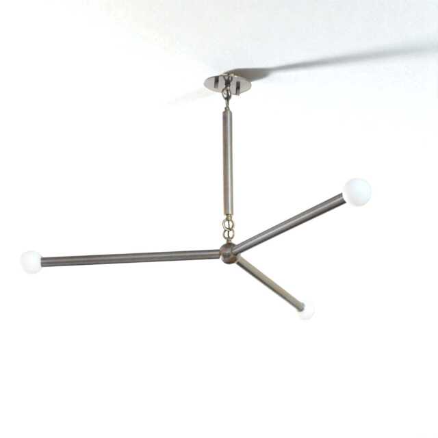 Mid Century Modern Brass 3 Arms Ceiling Pendant Light Living Room Entry Way - image 1