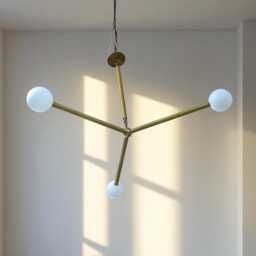 Mid Century Modern Brass 3 Arms Ceiling Pendant Light Living Room Entry Way - thumbnail 3