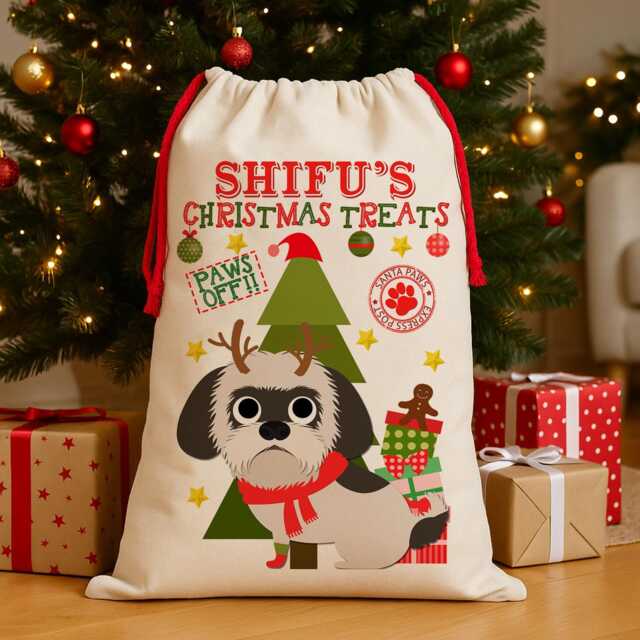 Personalised Black Shih Tzu Christmas Sack Dog Treat Stocking Xmas Puppy Present New Pup Gift Ecds78 - image 1