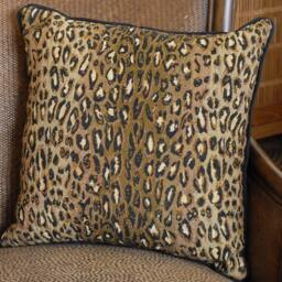 Cheetah Animal Skin Decorative Black Brown Gold Throw Pillow For Couch Sofa Chair Woven Jacquard Made in Usa Conplete With Piping - thumbnail 3