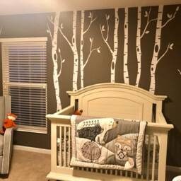 Nursery Decor Whimsical Woodland - 6 Birch Trees Wall Decal Forest Birds Removable Vinyl Sticker Neutral Baby Bedroom - thumbnail 3