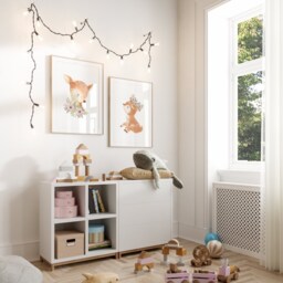Deer Nursery Prints Watercolour, Floral Pink Woodland Girls Nursery, Flower Print Bedroom, Fawn Wall Art Kids - thumbnail 2