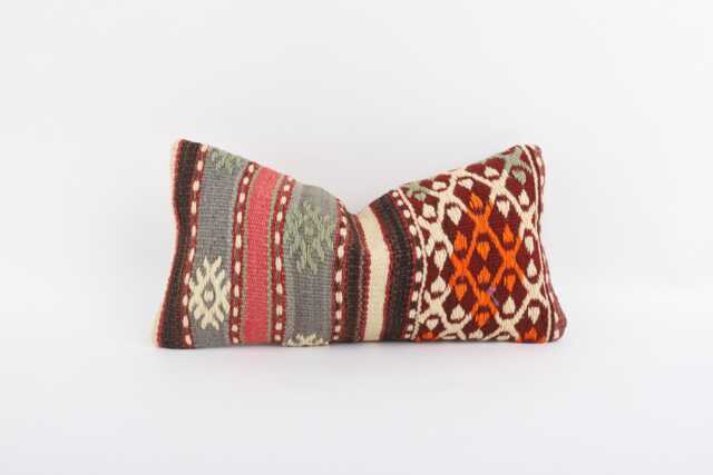 Handwoven Kilim Pillow Cover, Bohemian Accent Throw, 8x16 - image 1