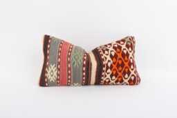 Handwoven Kilim Pillow Cover, Bohemian Accent Throw, 8x16 - thumbnail 1
