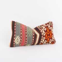 Handwoven Kilim Pillow Cover, Bohemian Accent Throw, 8x16 - thumbnail 3