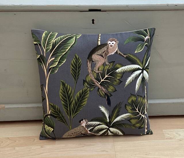 Handmade Monkey Jungle Linen Cushion Cover Tropical Pillow Sham - image 1