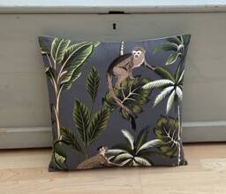 Handmade Monkey Jungle Linen Cushion Cover Tropical Pillow Sham - thumbnail 1