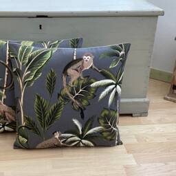 Handmade Monkey Jungle Linen Cushion Cover Tropical Pillow Sham - thumbnail 3