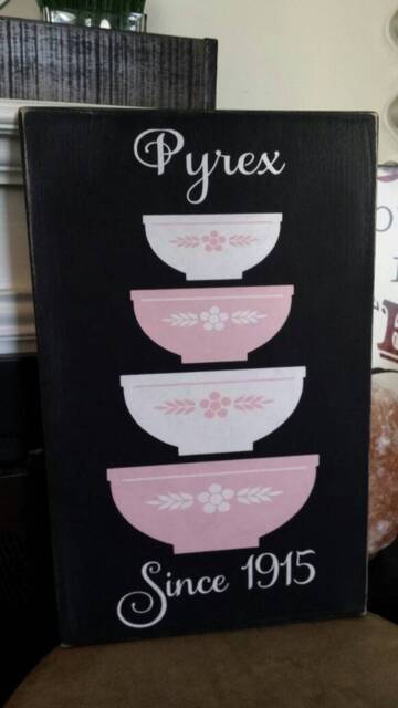 Pyrex Wood Sign Rustic Distressed Large Wall Hanging Primitive Kitchen Decor Farmhouse Gooseberry Nesting Bowls - image 1