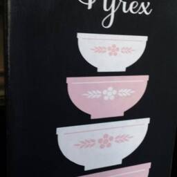 Pyrex Wood Sign Rustic Distressed Large Wall Hanging Primitive Kitchen Decor Farmhouse Gooseberry Nesting Bowls - thumbnail 3