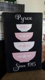 Pyrex Wood Sign Rustic Distressed Large Wall Hanging Primitive Kitchen Decor Farmhouse Gooseberry Nesting Bowls - thumbnail 1