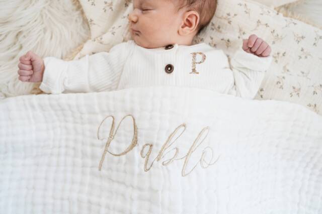 White Personalized Embroidered Cotton Gauze Baby Blanket - image 1