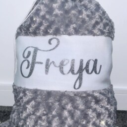 Luxury Personalised Plush Christmas Sack - Custom Stocking Grey & Set Kids Xmas Gift Matching - thumbnail 3