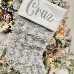 Luxury Personalised Plush Christmas Sack - Custom Stocking Grey & Set Kids Xmas Gift Matching - thumbnail 4