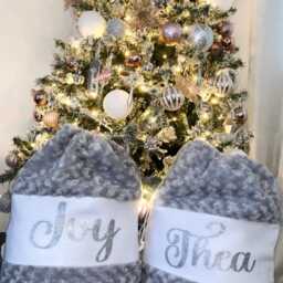 Luxury Personalised Plush Christmas Sack - Custom Stocking Grey & Set Kids Xmas Gift Matching - thumbnail 2