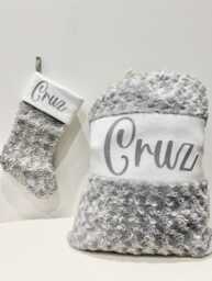Luxury Personalised Plush Christmas Sack - Custom Stocking Grey & Set Kids Xmas Gift Matching - thumbnail 1