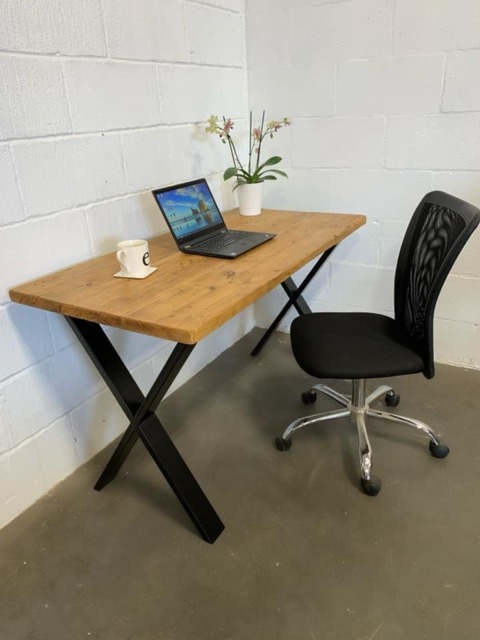 Rustic Computer Desk Reclaimed Scaffold Board With Black X Legs - image 1
