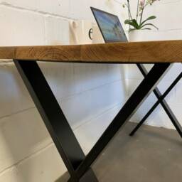 Rustic Computer Desk Reclaimed Scaffold Board With Black X Legs - thumbnail 2