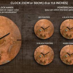 Round Wall Clock, Copper Clock Made Of Copper, Large Industrial Patina, Art - thumbnail 3