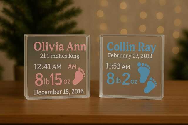 Personalized Birth Announcement Glass Block Nightlight - image 1