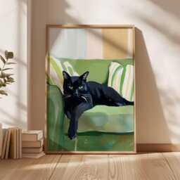 Black Cat Art Print, Lover Gift, Modern Animal Portrait, Cozy Home Decor, Feline Wall Art, Unique Pet Owner Gift - thumbnail 3