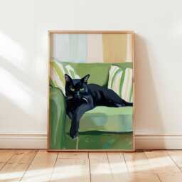 Black Cat Art Print, Lover Gift, Modern Animal Portrait, Cozy Home Decor, Feline Wall Art, Unique Pet Owner Gift - thumbnail 1