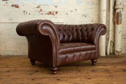 Old English Dark Brown Leather Chesterfield Snuggle Armchair, British Handmade