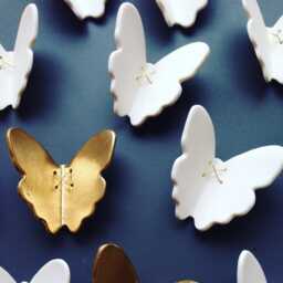 3D Porcelain Butterfly Wall Art, Gold & White Set Of 13