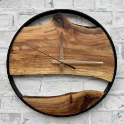 Live Edge Wood Wall Clock, Large Carved & Metal Minimalist Unique Industrial Style, Modern Clock For Wall, New Home Gifts - thumbnail 3