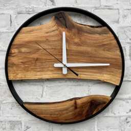 Live Edge Wood Wall Clock, Large Carved & Metal Minimalist Unique Industrial Style, Modern Clock For Wall, New Home Gifts - thumbnail 2