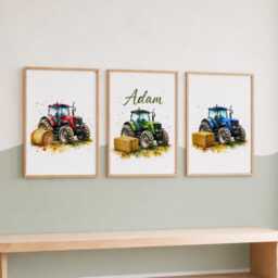 Kids Tractor Prints - Set Of 3 Personalised Nursery Wall Art, Boys Farm Bedroom Posters - thumbnail 3