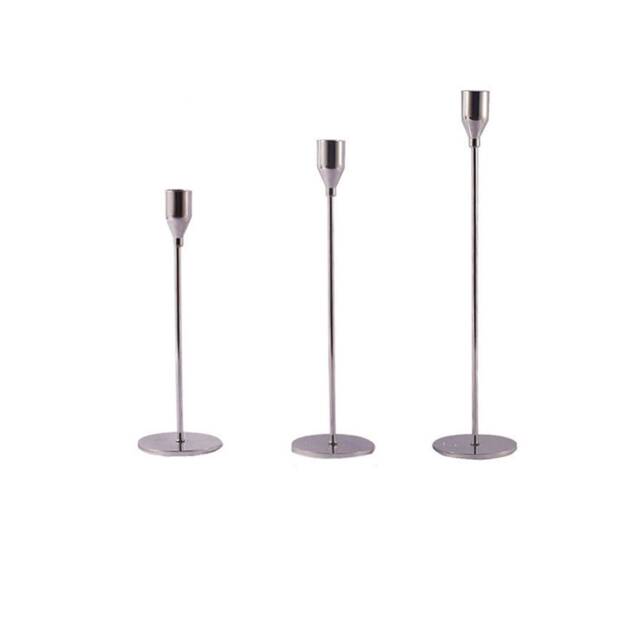 Set Of 3 Silver Metal Taper Candle Holder Vintage Home Christmas Wedding Dinning Party Table Decoration