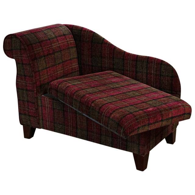 Red Tartan Storage Chaise Longue Handmade Lana Fabric Ottoman - image 1