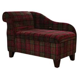 Red Tartan Storage Chaise Longue Handmade Lana Fabric Ottoman - thumbnail 2